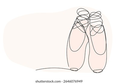 Line Art Pointe Shoe. One Continuous Outline Drawing. Editable Dancing Silk Abstract Footwear  Stroke Curve Contour. Classic Dance Elegant Vintage Accessories Symbol. Professional Ballet Artist Sign
