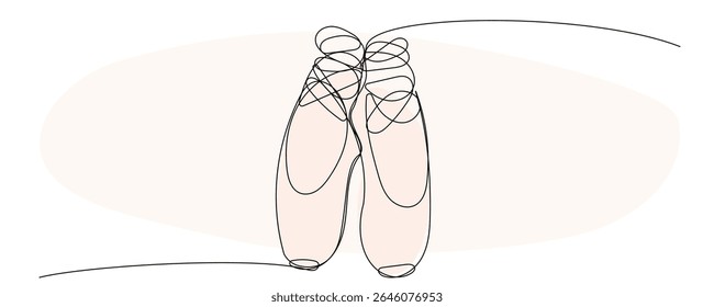 Line Art Pointe Shoe. One Continuous Outline Drawing. Editable Dancing Silk Abstract Footwear  Stroke Curve Contour. Classic Dance Elegant Vintage Accessories Symbol. Professional Ballet Artist Sign