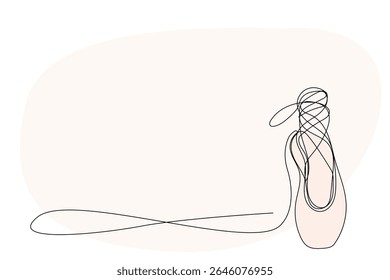 Line Art Pointe Shoe. One Continuous Outline Drawing. Editable Dancing Silk Abstract Footwear  Stroke Curve Contour. Classic Dance Elegant Vintage Accessories Symbol. Professional Ballet Artist Sign