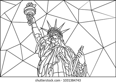 Line art with polygon line background of Statue of Liberty at Manhattan, New York City, USA. Design for coloring page preschool children. Vector illustration, Cultural heritage