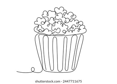 Line Art Popcorn Box. Doodle One Continuous Editable Outline Vector Illustration. Hobbies and Time Spend Concept. 