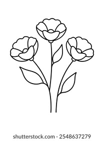 Line art poppy flower vector design