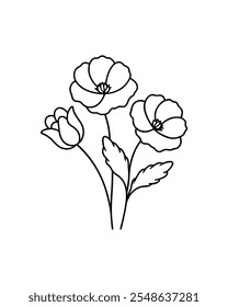 Line art poppy flower vector design