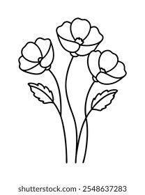 Line art poppy flower vector design