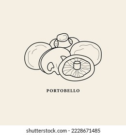 Line art portobello mushroom illustration