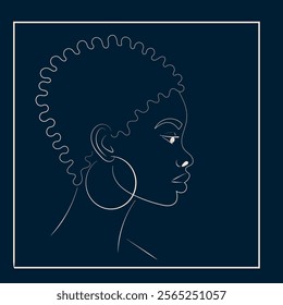 Line Art Portrait of African American Woman with Short Hair and