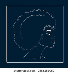 Line Art Portrait of African American Woman with Short Hair and