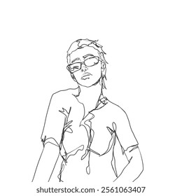 line art portrait close up of beautiful woman wearing sunglasses