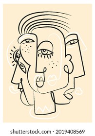 Das Portrait der Linie zeigt Zeichenzeichnung, Skizze, Gravur, Linie, Vektorgrafik. Luxuriöses Design für Buch, Karte, Cover, Heimdekoration, Kunstdrucke.