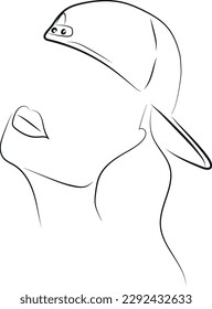 line art portrait of a girl with a cap on her head upside down, vector illustration