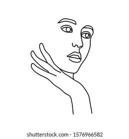 Line art portrait of a girl isolated on a white background. Vector stock illustration of a portrait of a woman in a minimalist style. One line drawing. Hand drawn minimalism people icon.
