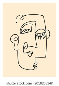Line art portrait people character icon drawing,sketch,vector illustration.