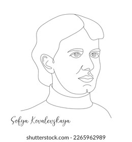 Line art portrait of Sofya Kovalevskaya - a Russian mathematician. Black and white minimalistic vector line art of a female scientist. 