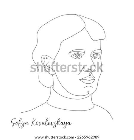 Line art portrait of Sofya Kovalevskaya - a Russian mathematician. Black and white minimalistic vector line art of a female scientist. 