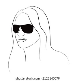 line art portrait of style young woman in sunglasses