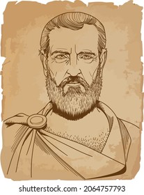 line art portrait Zeno of Citium, cartoon style