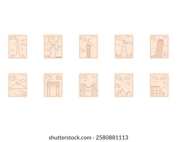 Line Art Postage Stamp Element Set