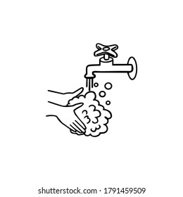 Line art poster with prevention wash your hands. Medicine icons isolated on white background. Outline style. Use to website, templates