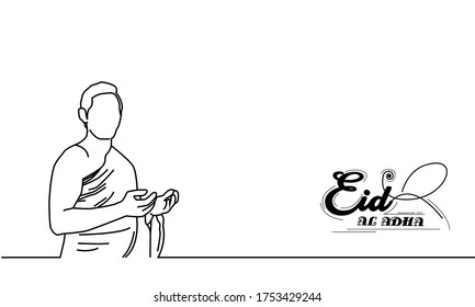 Line art praying human with eid al adha lettering design isolated on white background