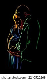 Line art pregnancy and family vector illustration. 