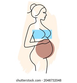 Line art pregnant woman, modern contemporary minimalist abstract woman portrait. Line drawing. Silhouette pregnant woman. Vector illustration
