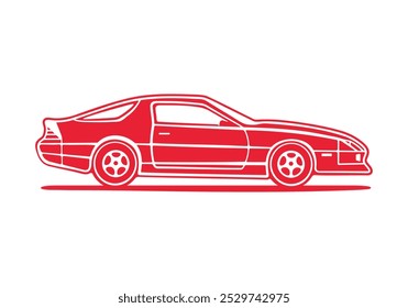 Line art profile of a classic car from the 80s