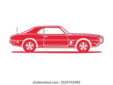 Line art profile of a classic car from the 70s