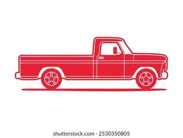 Line art profile of a classic pickup truck from the 70s