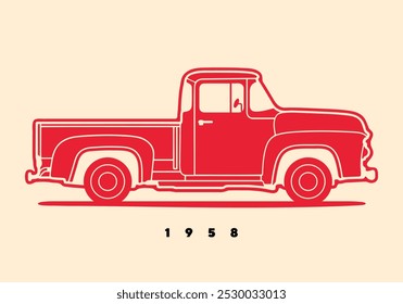 Line art profile of a classic truck from the 50s