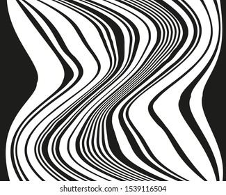 Line art psychedelic for print design. Web template. Vector illustration. Psychedelic drawing. Graphic fantasy drawing. Wavy texture. Black vector stripes. Optical art illustration. Psychedelic design