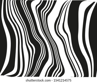 Line art psychedelic for print design. Web template. Vector illustration. Psychedelic drawing. Graphic fantasy drawing. Wavy texture. Black vector stripes. Optical art illustration. Psychedelic design