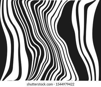 Line art psychedelic for print design. Web template. Vector illustration. Psychedelic drawing. Graphic fantasy drawing. Wavy texture. Black vector stripes. Optical art illustration. Psychedelic design