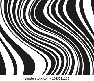 Line art psychedelic for print design. Web template. Vector illustration. Psychedelic drawing. Graphic fantasy drawing. Wavy texture. Black vector stripes. Optical art illustration. Psychedelic design