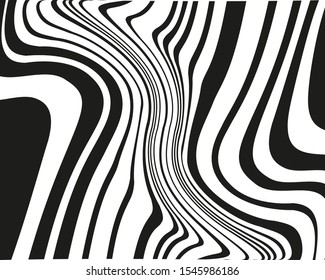 Line art psychedelic for print design. Web template. Vector illustration. Psychedelic drawing. Graphic fantasy drawing. Wavy texture. Black vector stripes. Optical art illustration. Psychedelic design