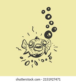 line art puffer fish vector illustration