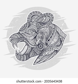 Line art puma in ethnic vector
