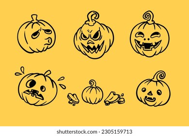 line art pumpkin head illustration for children, school props, education and t-shirt design