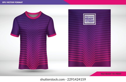 line art purple T-shirt sport design template with abstract grunge pattern for soccer jersey.  Sport uniform in front view. Vector Illustration