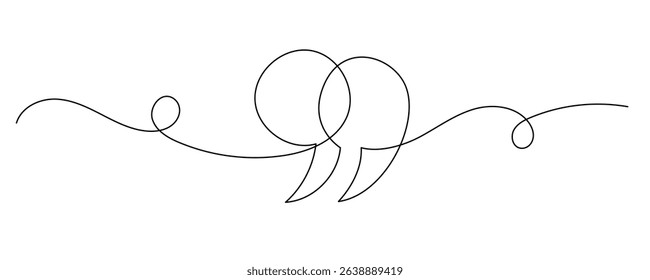 Line Art Quotation Marks Symbol. Graphic Outlie Thin Stroke Text Element. Continuous One Editable Sketch Stroke. Contour Drawing Modern Style. Line Art Quote Text Sign.