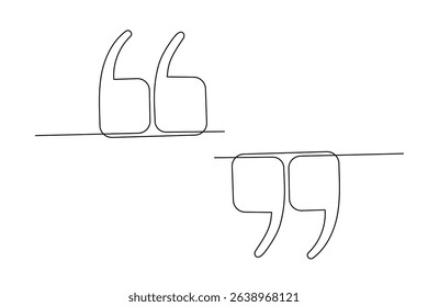 Line Art Quotation Marks Symbol. Graphic Outlie Thin Stroke Text Element. Continuous One Editable Sketch Stroke. Contour Drawing Modern Style. Line Art Quote Text Sign.