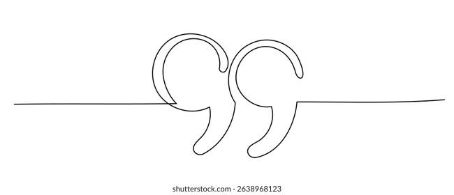 Line Art Quotation Marks Symbol. Graphic Outlie Thin Stroke Text Element. Continuous One Editable Sketch Stroke. Contour Drawing Modern Style. Line Art Quote Text Sign.