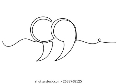 Line Art Quotation Marks Symbol. Graphic Outlie Thin Stroke Text Element. Continuous One Editable Sketch Stroke. Contour Drawing Modern Style. Line Art Quote Text Sign.