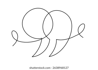 Line Art Quotation Marks Symbol. Graphic Outlie Thin Stroke Text Element. Continuous One Editable Sketch Stroke. Contour Drawing Modern Style. Line Art Quote Text Sign.
