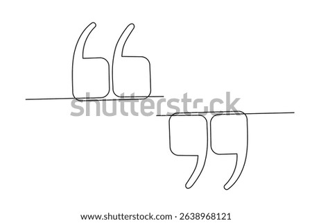 Line Art Quotation Marks Symbol. Graphic Outlie Thin Stroke Text Element. Continuous One Editable Sketch Stroke. Contour Drawing Modern Style. Line Art Quote Text Sign.