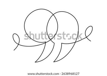 Line Art Quotation Marks Symbol. Graphic Outlie Thin Stroke Text Element. Continuous One Editable Sketch Stroke. Contour Drawing Modern Style. Line Art Quote Text Sign.
