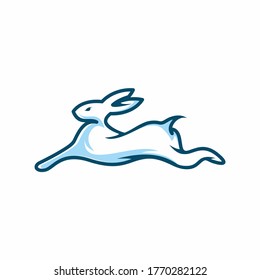 Line art rabbit blue vector logo template