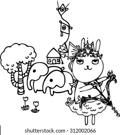 line art of rabbit and the elephant design