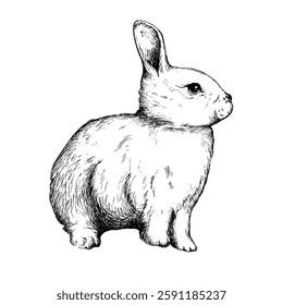 Line art rabbit isolated. Easter rabbit. Realistic drawing. Retro animal illustration