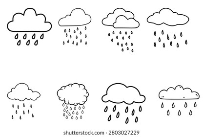 Line art rain cloud icons set weather outline vector