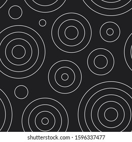 Line Art Rain Ripple Seamless Pattern. Black And White Vector Tileable Background.